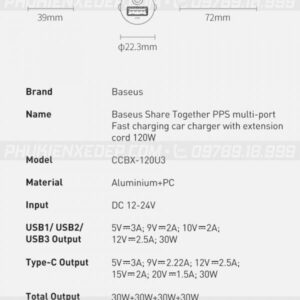 Tẩu sạc ô tô Baseus 120W